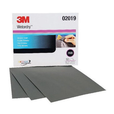 3M 3M Wetrodry Abrasive Sheet, 02019, 9 in x 11 in, 2500, 50PK 7100003693